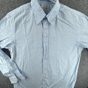 Armani Point 16 Blue Solid Long Sleeve Mens Shirt Luxury Button Up Adult